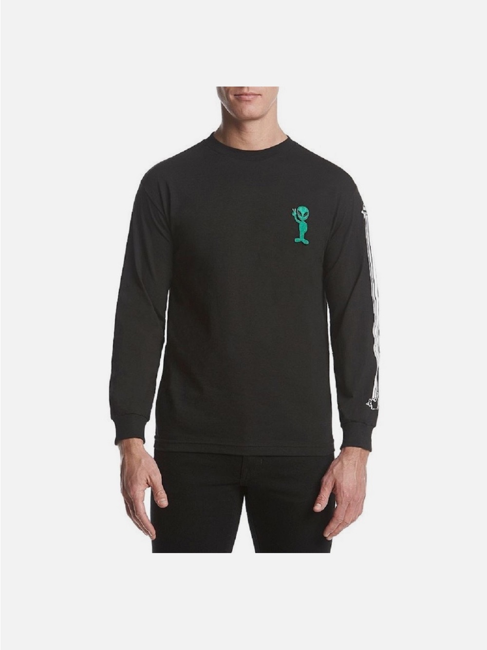 Retrofit Black Long-Sleeve Tee with Green Alien size medium